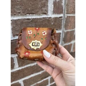 Vintage Mexican Hand Tooled Leather Coin Purse Wallet Pouch Handmade In Mexico